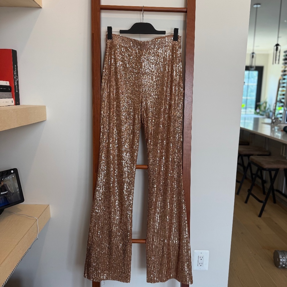 ASOS Sequin Pants – Nude/Light Brown – Size 8